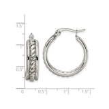 Stainless Steel Hoop Earrings with Braided Rope Design, Polished Finish, Medium Size