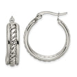 Stainless Steel Hoop Earrings with Braided Rope Design, Polished Finish, Medium Size