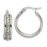Stainless Steel Hoop Earrings with Braided Rope Design, Polished Finish, Medium Size
