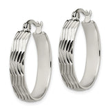 Stainless Steel Hoop Earrings, Textured Diamond Cut with Polished Finish, Lightweight Modern Style