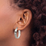 Stainless Steel Hoop Earrings, Textured Diamond Cut with Polished Finish, Lightweight Modern Style