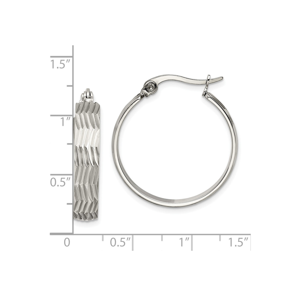 Stainless Steel Hoop Earrings, Textured Diamond Cut with Polished Finish, Lightweight Modern Style