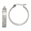Stainless Steel Hoop Earrings, Textured Diamond Cut with Polished Finish, Lightweight Modern Style