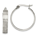 Stainless Steel Hoop Earrings, Textured Diamond Cut with Polished Finish, Lightweight Modern Style