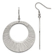 Stainless Steel Dangle Earrings, Large Open Circle with Etched Texture, Sunburst Design