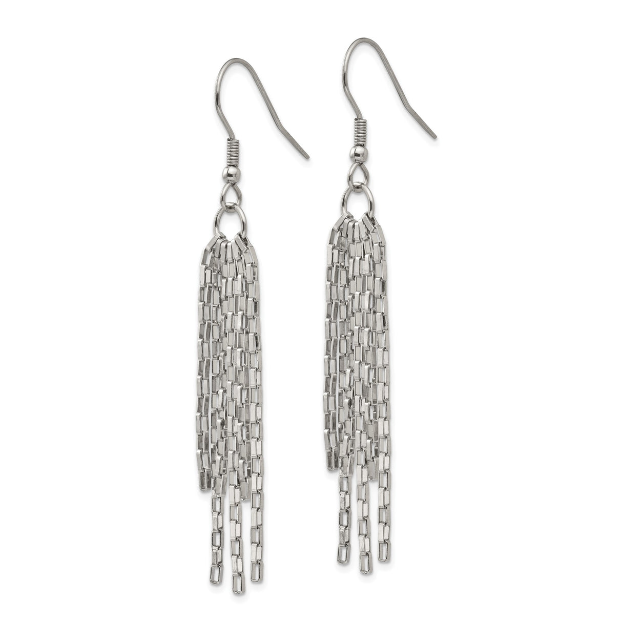 Stainless Steel Dangle Earrings with Long Cascading Box Chains, Modern Drop Style