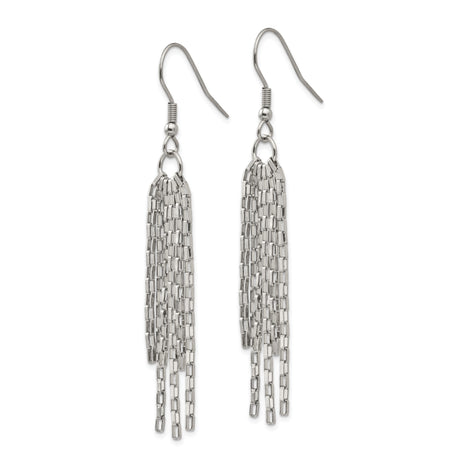 Stainless Steel Dangle Earrings with Long Cascading Box Chains, Modern Drop Style