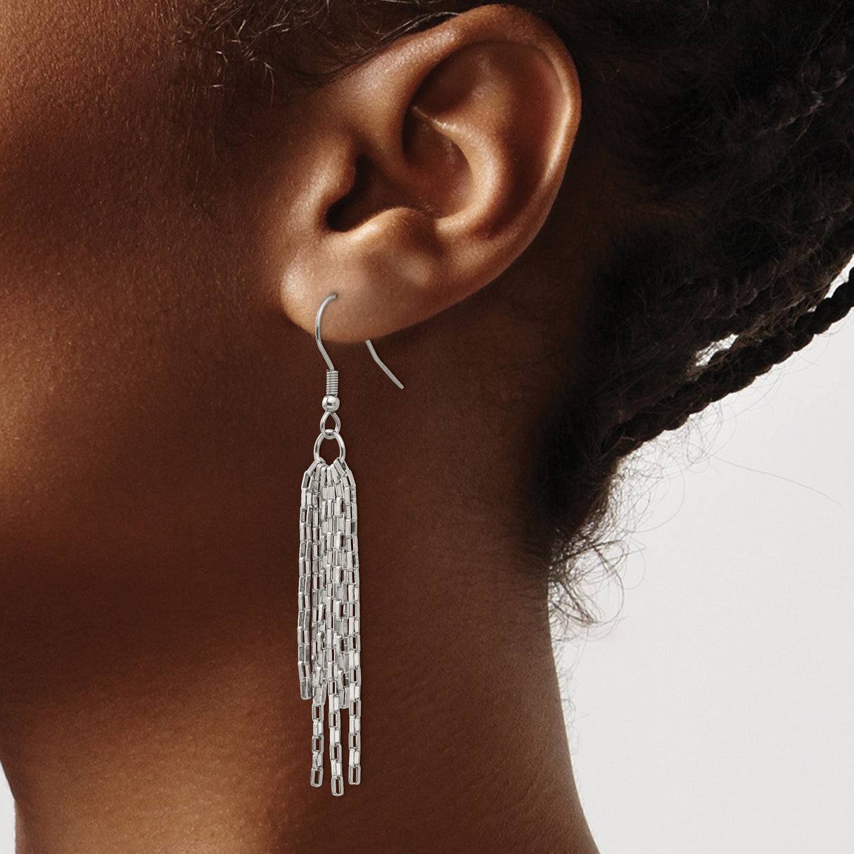 Stainless Steel Dangle Earrings with Long Cascading Box Chains, Modern Drop Style