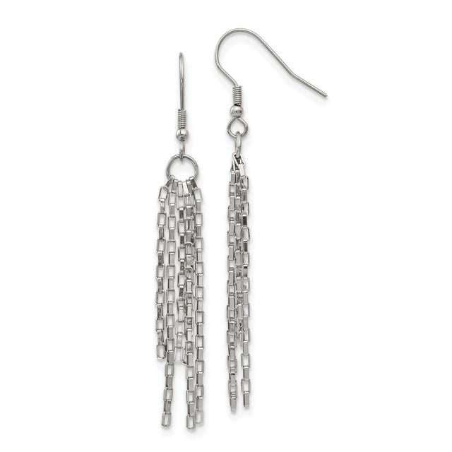Stainless Steel Dangle Earrings with Long Cascading Box Chains, Modern Drop Style