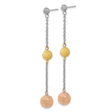Stainless Steel Dangle Earrings with Long Drop Chains and Tri-Color Textured Spheres