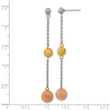 Stainless Steel Dangle Earrings with Long Drop Chains and Tri-Color Textured Spheres