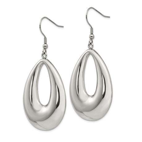 Stainless Steel Teardrop Dangle Earrings with Hollow Center, Modern Minimalist Style for Women