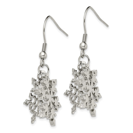 Stainless Steel Dangle Earrings with Snowflake Design, Lightweight Winter Style for Women