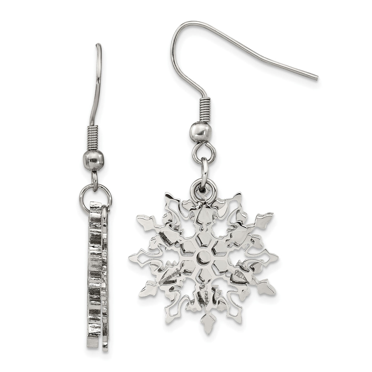 Stainless Steel Dangle Earrings with Snowflake Design, Lightweight Winter Style for Women