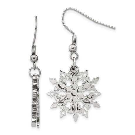 Stainless Steel Dangle Earrings with Snowflake Design, Lightweight Winter Style for Women
