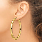 Stainless Steel Hoop Earrings with Gold Tone Finish, Smooth Polished Classic Round Design