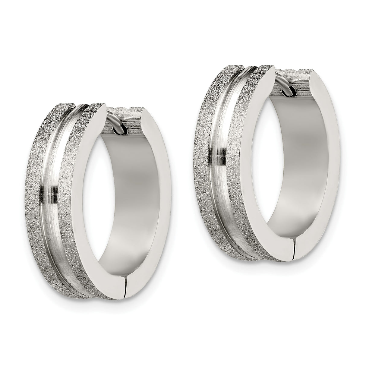 Stainless Steel Hoop Earrings with Matte Edge and Polished Center Groove