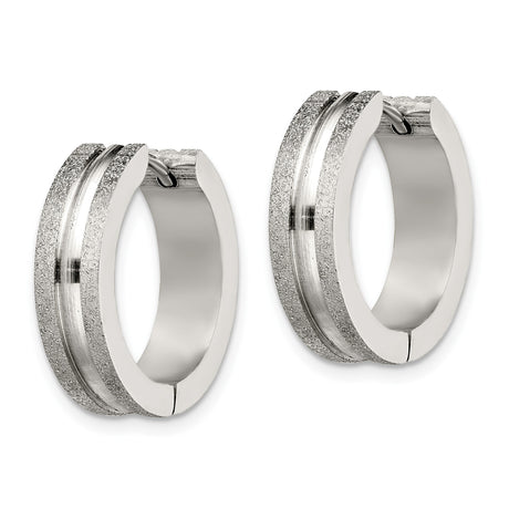 Stainless Steel Hoop Earrings with Matte Edge and Polished Center Groove