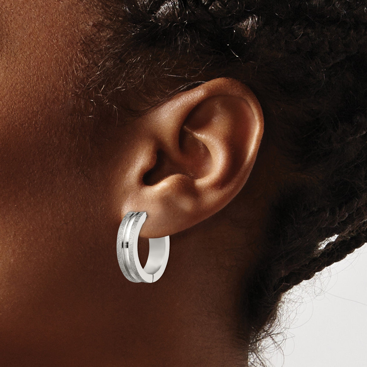 Stainless Steel Hoop Earrings with Matte Edge and Polished Center Groove