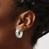 Stainless Steel Hoop Earrings with Matte Edge and Polished Center Groove