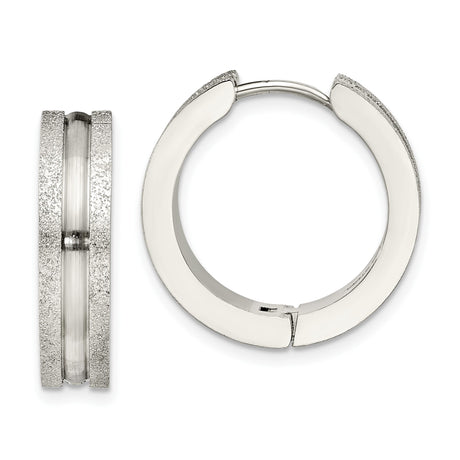 Stainless Steel Hoop Earrings with Matte Edge and Polished Center Groove