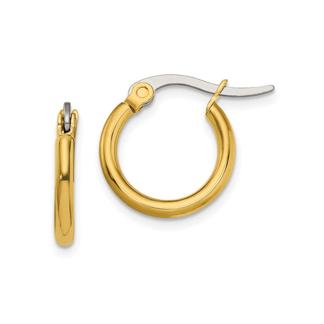 Stainless Steel Hoop Earrings, Gold Tone Polished Finish, Minimalist Unisex Design