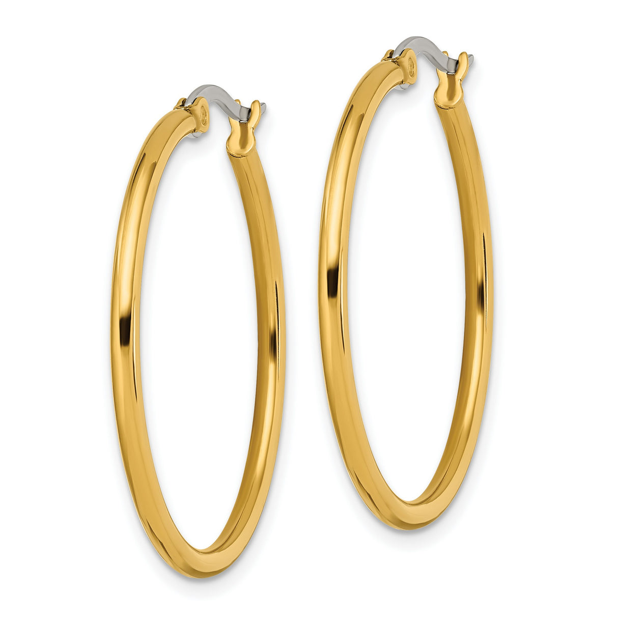 Stainless Steel Hoop Earrings, Gold Tone Polished Medium Round Minimalist Style