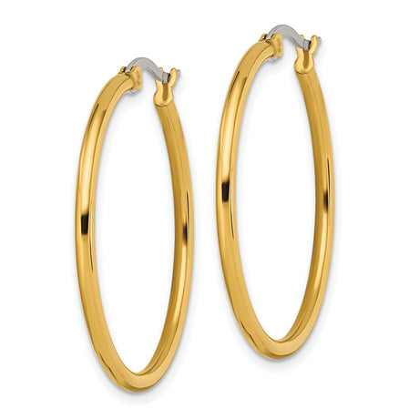 Stainless Steel Hoop Earrings, Gold Tone Polished Medium Round Minimalist Style