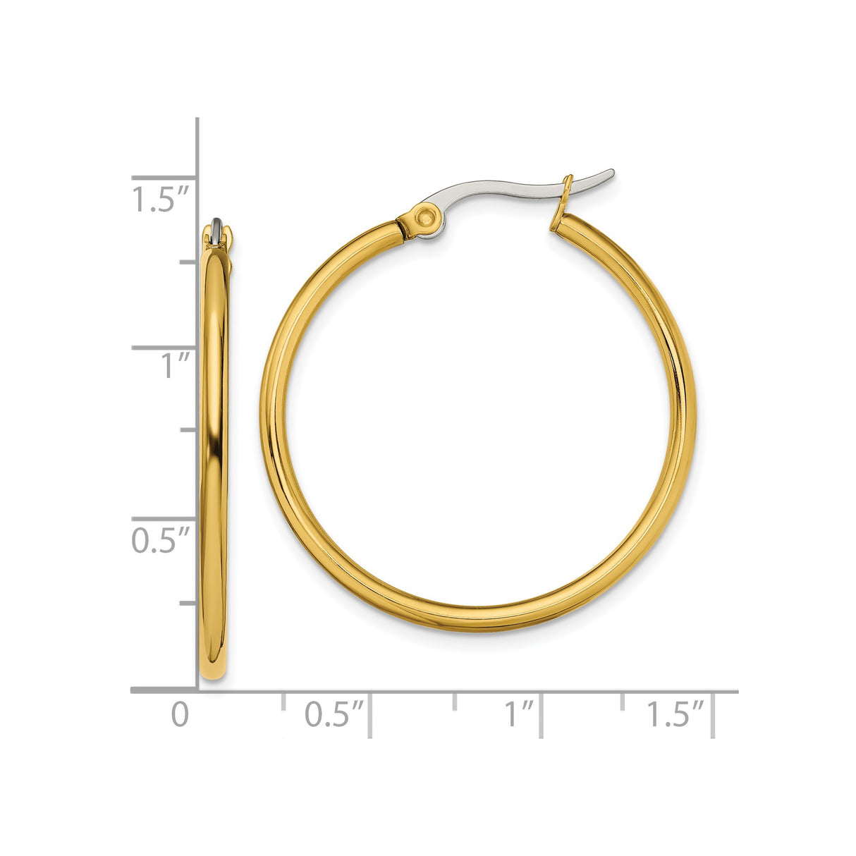 Stainless Steel Hoop Earrings, Gold Tone Polished Medium Round Minimalist Style