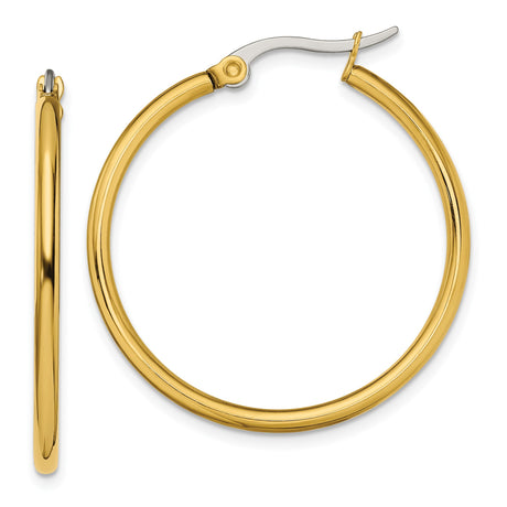 Stainless Steel Hoop Earrings, Gold Tone Polished Medium Round Minimalist Style