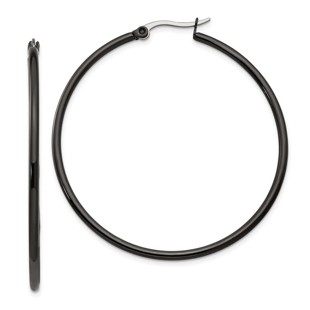 316 Stainless Steel Hoop Earrings, Polished Minimalist Black Medium Hoops for Women