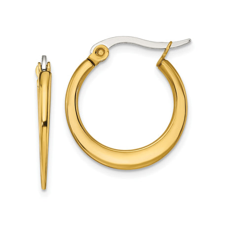 Stainless Steel Hoop Earrings, Gold Tone Tapered Minimalist Design for Women