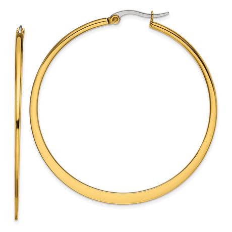 Stainless Steel Hoop Earrings, Gold Tone Polished Finish, Classic Round Minimalist Design