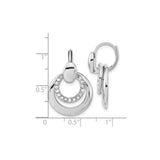 Stainless Steel Hoop Drop Earrings with Cubic Zirconia, Double Circle Design, Leverback Closure