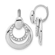 Stainless Steel Hoop Drop Earrings with Cubic Zirconia, Double Circle Design, Leverback Closure
