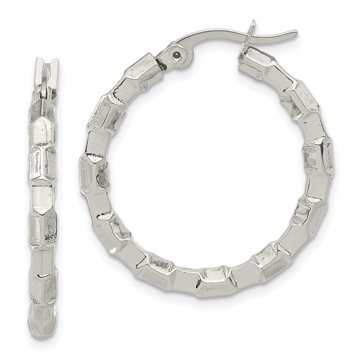 Stainless Steel Hoop Earrings, Textured Geometric Faceted Design, Modern Bold Style for Women