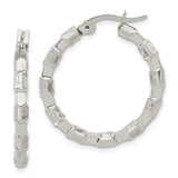 Stainless Steel Hoop Earrings, Textured Geometric Faceted Design, Modern Bold Style for Women