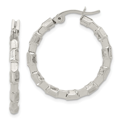 Stainless Steel Hoop Earrings, Textured Geometric Faceted Design, Modern Bold Style for Women