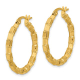 Stainless Steel Hoop Earrings, Gold Tone Bamboo Texture, Chunky Geometric Style for Women