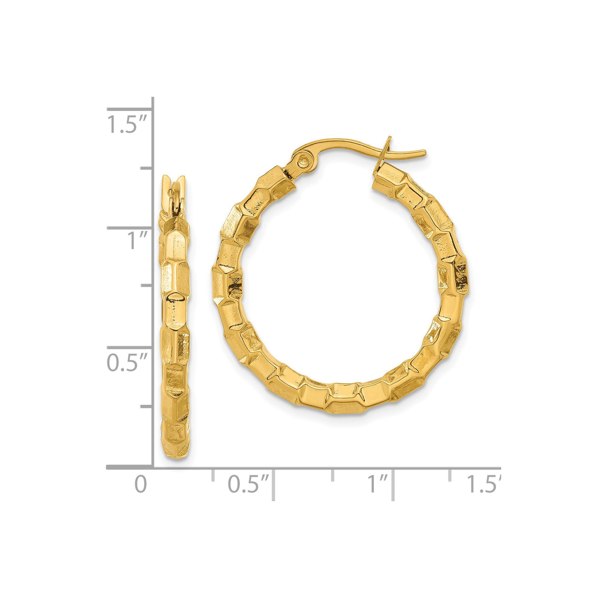 Stainless Steel Hoop Earrings, Gold Tone Bamboo Texture, Chunky Geometric Style for Women