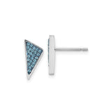 Stainless Steel Triangle Stud Earrings with Light Blue Crystals, Modern Minimalist Design