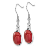Stainless Steel Dangle Earrings with Red Agate Cabochon, Modern Lightweight Drop Design