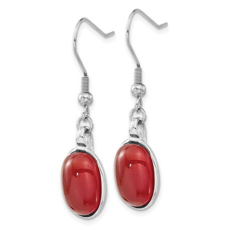 Stainless Steel Dangle Earrings with Red Agate Cabochon, Modern Lightweight Drop Design
