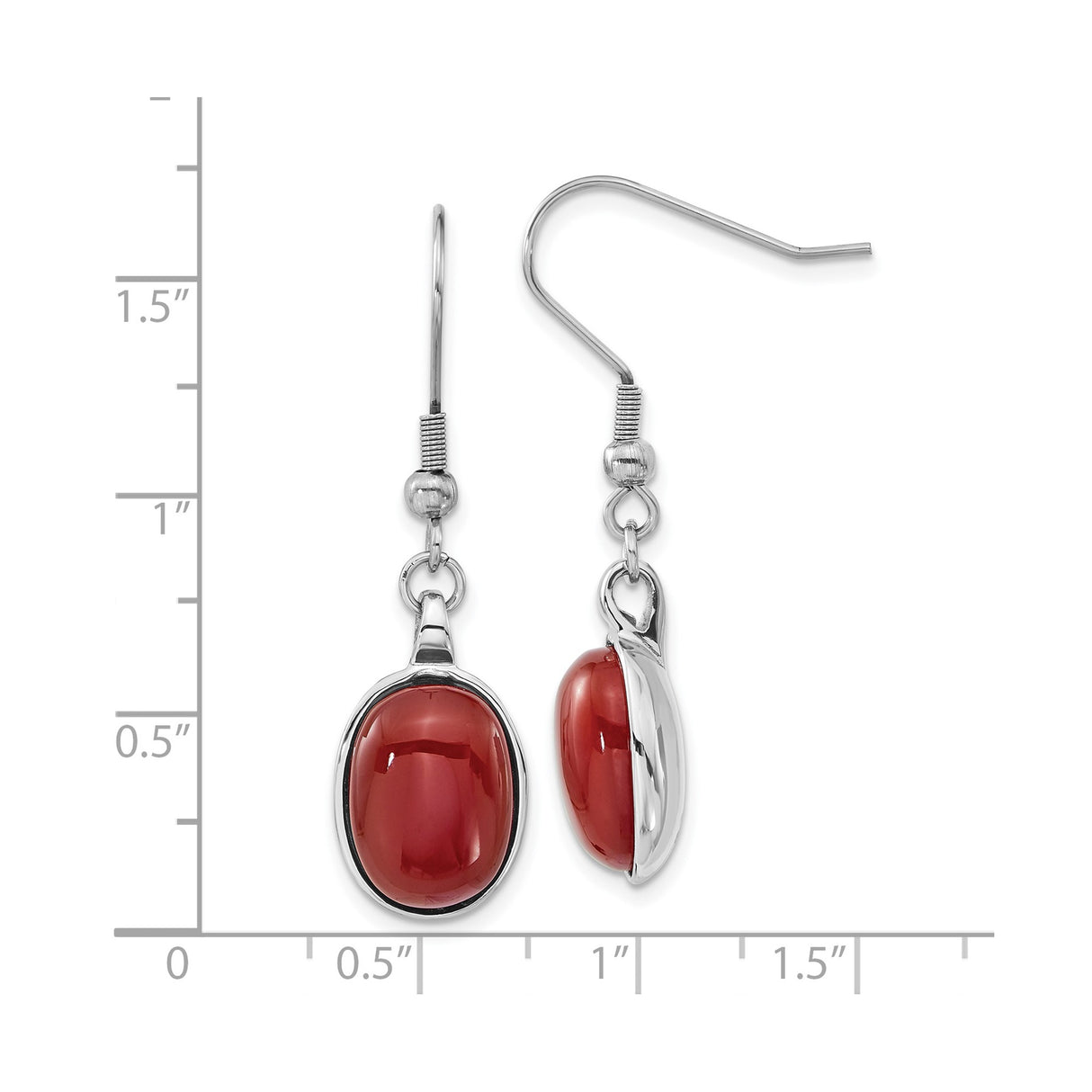 Stainless Steel Dangle Earrings with Red Agate Cabochon, Modern Lightweight Drop Design