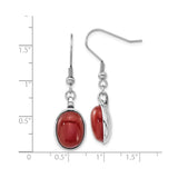 Stainless Steel Dangle Earrings with Red Agate Cabochon, Modern Lightweight Drop Design