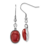 Stainless Steel Dangle Earrings with Red Agate Cabochon, Modern Lightweight Drop Design