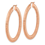 Stainless Steel Hoop Earrings, Rose Gold-Tone Coiled Ribbed Design, Bold Hollow Style for Women