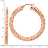 Stainless Steel Hoop Earrings, Rose Gold-Tone Coiled Ribbed Design, Bold Hollow Style for Women