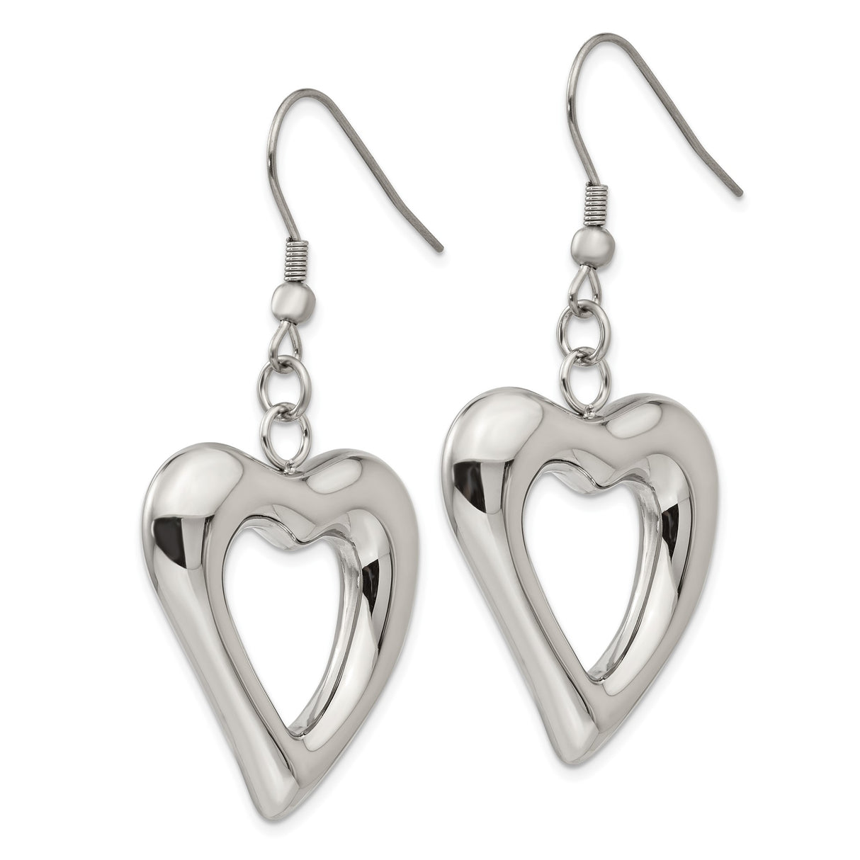 316 Stainless Steel Dangle Earrings with Asymmetrical Open Heart and Drop Charms
