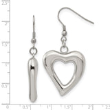316 Stainless Steel Dangle Earrings with Asymmetrical Open Heart and Drop Charms